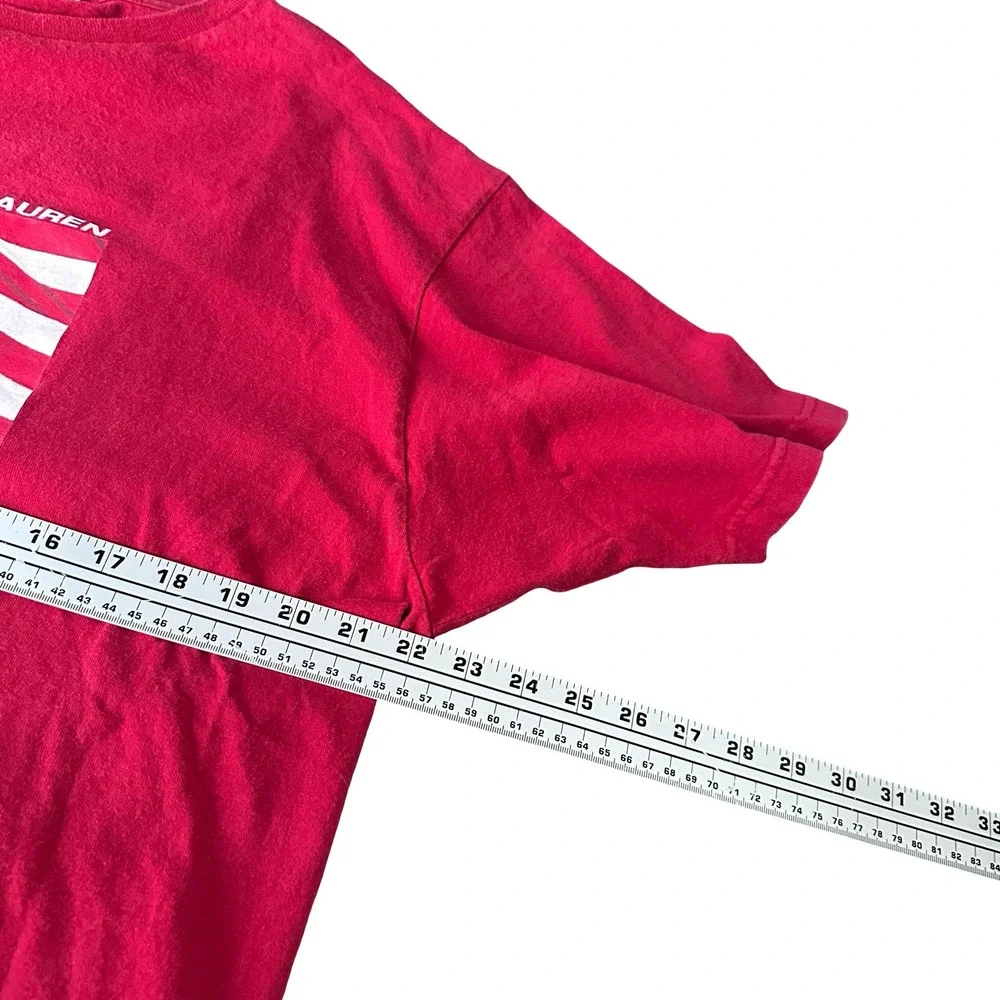 Vintage Y2K Chaps Ralph‎ Lauren Mens Red American USA Flag Graphic T-Shirt Large